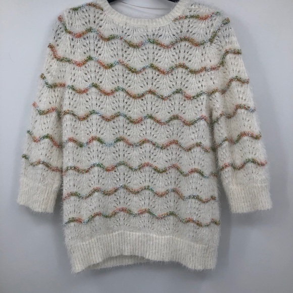 Relativity women’s Cream eyelash sweater Strip L - Picture 6 of 10